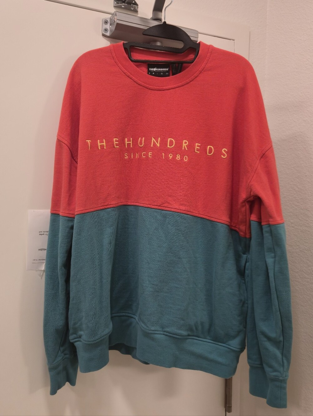 The Hundreds Red and Teal Colorblock Crewneck